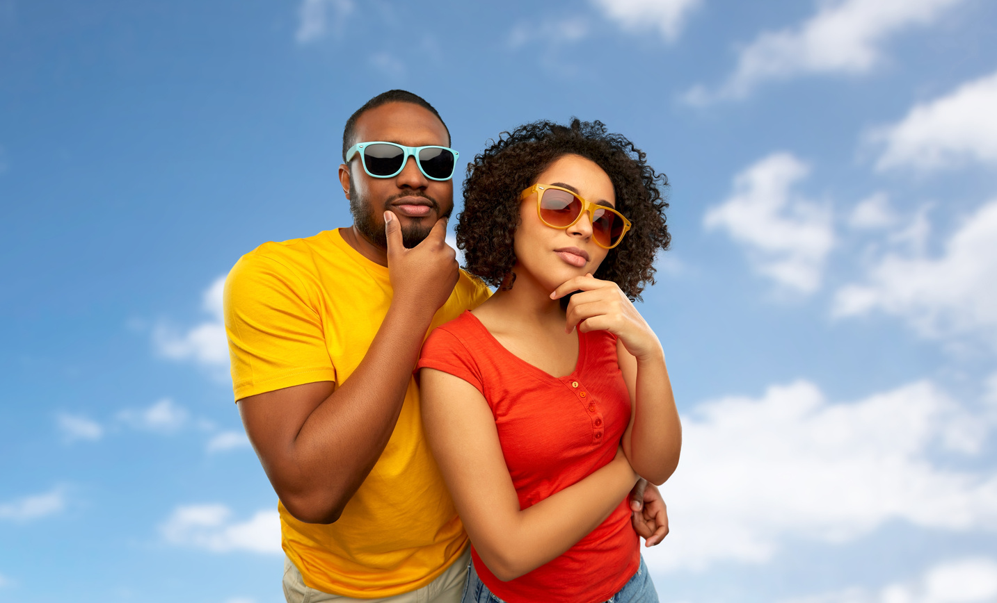 African Couple in Sunglasses Thinking